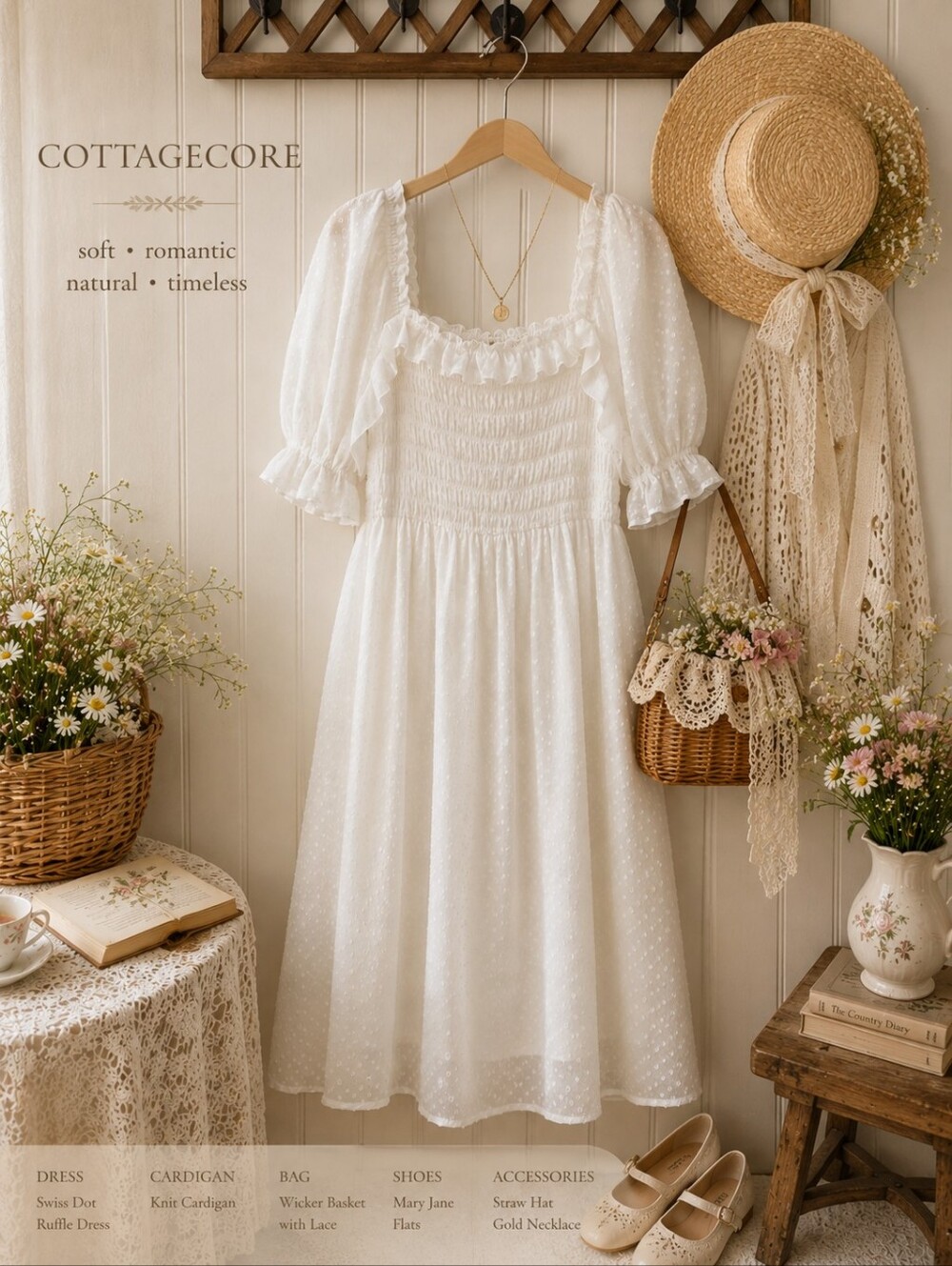INDIGO ROSE | White Swiss Dot Smocked Puff Sleeve Midi Dress | Size 2X - Picture 4 of 7
